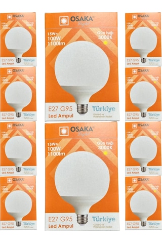 Osaka 15w 100w 3000k Günışığı E27 Duylu G95 Led Glop Ampul 10 Adet