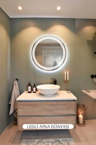 80 Cm Beyaz Banyo Antre Makyaj Duvar Ledli Ayna Beyaz - Gümüş