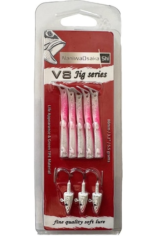 Naniwaosakashi V8 Jig 8cm 5.5gr Silikon Yem 3+5 Glow Pink