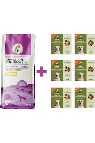Kito Kuzu Etli Yavru Köpek Maması 2500 G + Kito Fresh Tavuk Etli Köpek Yemeği 6'lı