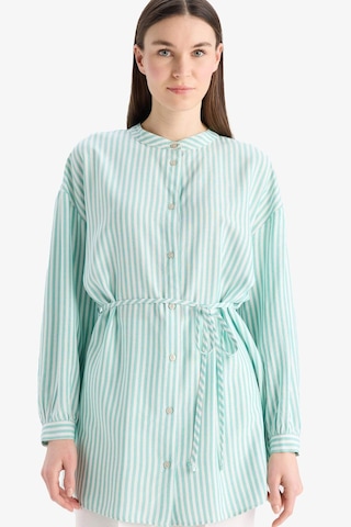 DeFacto Relax Fit Çizgili Uzun Kollu Bağcıklı Gömlek Tunik E5360AX25SPGN1230 Yeşil