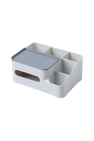 Dofolink Büyük Kapasiteli Gri-beyaz Dikdörtgen Masaüstü Organizer - 5 Bölmeli Mendil Ve Küçük Eşya Saklama Kutusu Beyaz