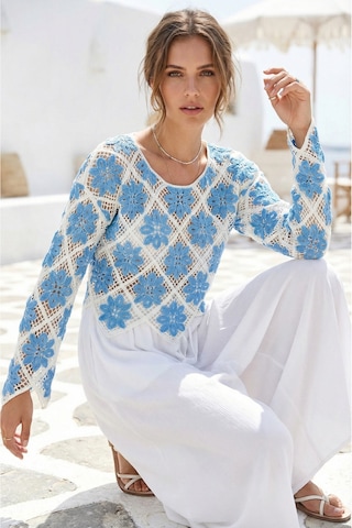 Sayzen Your Shine Çiçek Desenli Dantel Işleme Crop Sayzen Çiçek Desenli Dantel Işleme Crop Gök Mavi