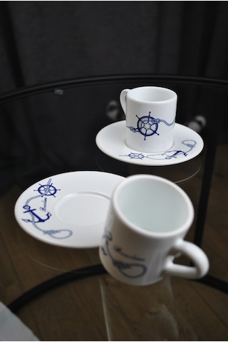 Marin Kahve Fincanı 2'li 4 Parça Seramik Kahve Takımı