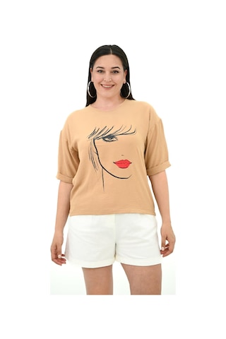 Kadın Büyük Beden Yüz Baskılı T-shirt 1788-25 001