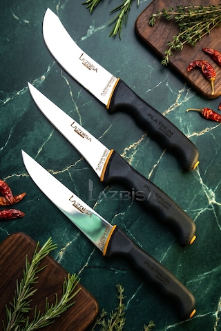 Lazbisa MFT-247 Platinum Serisi Mutfak Bıçak Seti Et Ekmek Sebze Meyve Bıçağı 3 Lü Set Günlük Kullanım Siyah