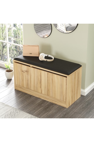 Robin Home Comfort Puflu Minderli Oturaklı Ayakkabılık 3 Kapaklı Kahverengi