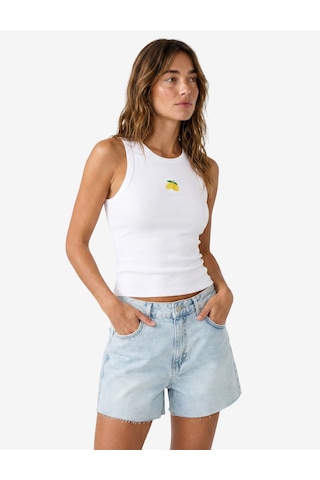 Koton Koton X Şahika Ercümen - Pamuklu Bisiklet Yaka Limon İşleme Detaylı Fitilli Atlet Bluz Beyaz 6sak10466ek