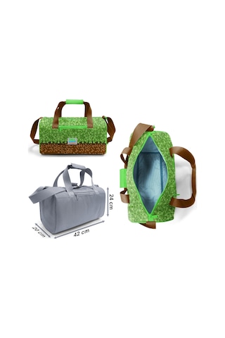 Coral High Erkek Çocuk Yeşil Kahverengi Craft Desenli Çocuk Valizi Ve Seyahat/spor Çantası Seti Çok Renkli