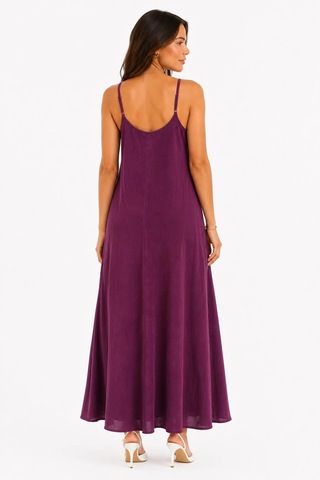 Elora Atelier Mürdüm Askılı Salaş Maxi Elbise Çok Renkli