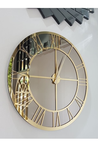 Ayna Denizi Gold Bronze Model Altın Bronz Renk 50 CM Dekoratif Aynalı Duvar Saati Altın