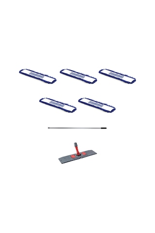 Orlon Mavi Statik Toz Mop Takımı Seti - 50 CM - 5 Adet Mop + Mop Tutucu + Sap - 1 Takım