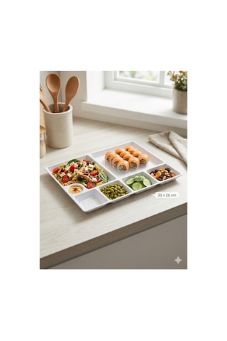 33x26 Cm Tabldot Kahvaltı Tabağı - Melamin Kırılmaya Dayanıklı Çok Bölmeli Ofis Servis Tepsisi Çok Renkli