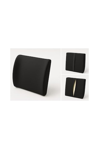 Ergonomik Bel Destek Yastığı, Siyah, 35x34x12 Cm, Yıkanabilir Kılıf, Ayarlanabilir Kemer, Ofis Ve Araba İçin Aahşap
