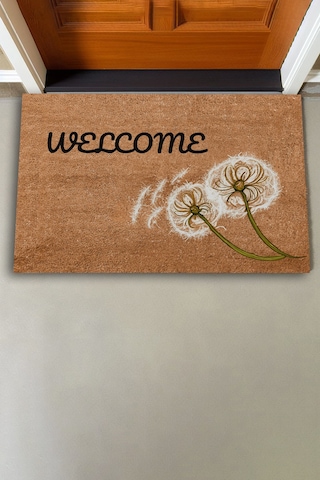 Valerine Life Karahindiba Dilek Otu Temalı Kahverengi Welcome Hoş Geldiniz Kapı Önü Paspası 45x70cm Kahverengi