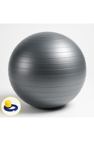 Evapera Yeni Nesil Pilates Topu + Pompa Profesyonel Dayanıklı Fitness Yoga Denge Egzersiz Plates Topu 75 Cm Gri