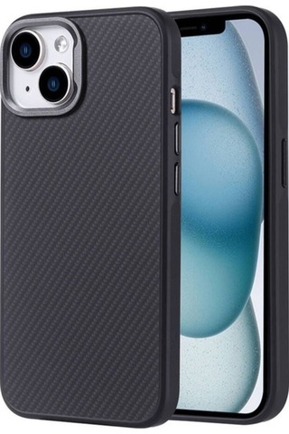 Apple Uyumlu iPhone 14 Kılıf M-safe Şarj Özellikli Karbon Fiber Görünümlü Zore Troy Kapak Siyah