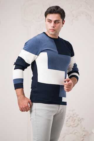 Dorss Slimfit Sıfır Tasarımyaka Desenli Pamuklu Erkek Spor Kazak 001