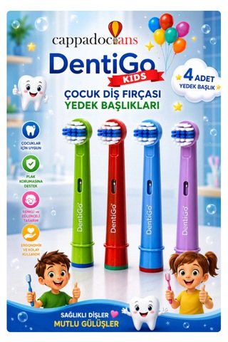 Cappadocians Kids Elektrikli Diş Fırçası Yedek Başlığı Çocuklar İçin Renkli 4'lü
