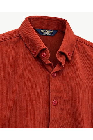 Classics Men Jet Polo Uzun Kol Slim Fit Erkek Kadife Gömlek - 7779 Kiremit