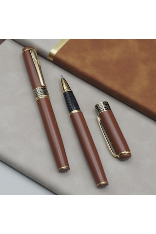 Periboia Taba Rengi Gold Detaylı Termo Deri Defter Ve Metal Rolle Çok Renkli