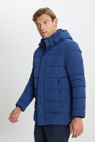 AC&Co / Altınyıldız Classics Erkek Mavı Standart Fit Normal Kesim Çıkma Kapüşon Yaka Yan Cepli Mont Mavı Mavi