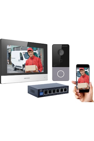 Hikvision Ip Villa Tipi Görüntülü Diafon Seti Beyaz 1 Monitörlü Wi-fi Kapı Telefonu Ve Interkom Sistemi