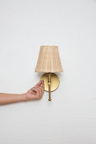 Rattan Eskitme Gold Ledli Duvar Aydınlatması Aplik Beyaz