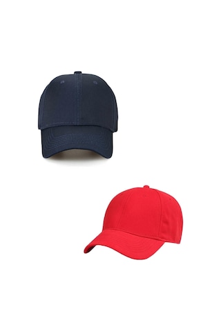 Unisex Ayarlanabilir Spor Kırmızı-lacivert Basic Kep Şapka 2'li Set Kırmızı - Lacivert