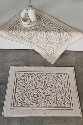 2'li Ayak Havlusu Seti - Zemini Renkli & Üç Boyutlu - %100 Pamuk - Yüksek Su Emici-gül Kurusu Gulkurusu Gül Kurusu