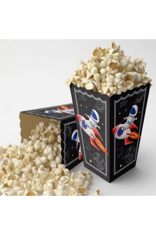 Uzay Temalı Pop Corn Mısır Kutusu 8li Çocuk Doğum Günü Parti Süsü Dekoru