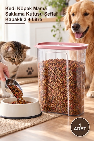 1 Adet Kedi Köpek Mama Saklama Kutusu Şeffaf Kapaklı 2.4 Litre