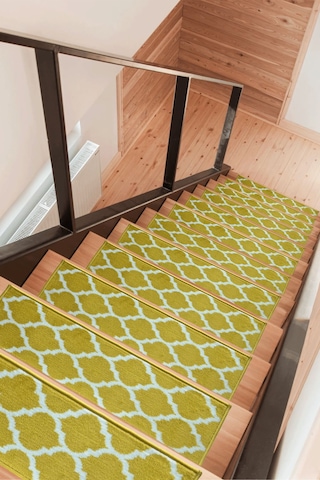 Dikdörtgen Dokuma Merdiven Halısı Kendinden Yapışkanlı Sarı Beyaz