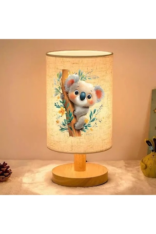 Willowhaven Cute Koala Baskılı 24x10 Ahşap Renk Masa Lambası Yatak Odası Ve Ofis İçin Usb Led Aydınlatma Füme