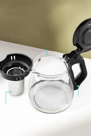 Isıya Dayanıklı Büyük Cam Demlik 1700 Ml Kapasiteli, Çelik Süzgeçli Ve Kapaklı Tasarım Şeffaf