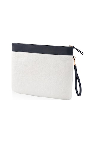 The Mia Peluş Clutch Çanta Beyaz 26x33 CM Beyaz
