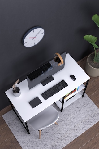 Atlas 120 Cm Raflı Çalışma Masası Bilgisayar Masası Ofis Ders Masası Beyaz