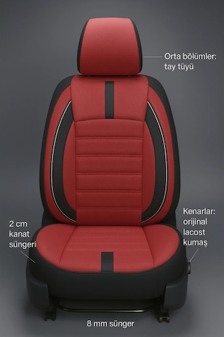 Skoda Scala 2019 Ve Sonrası Araca Uyumlu Oto Koltuk Kılıfı Tay Tüyü Kırmızı Siyah Renk