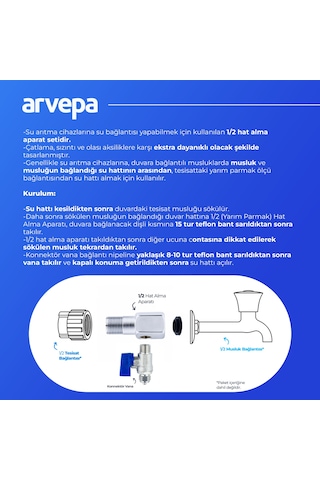 Arvepa Su Arıtma Cihazı 1/2 (Yarım Parmak) Hat Alma ve Konnektör Vana Seti - Ekstra Dayanıklı (Metal)