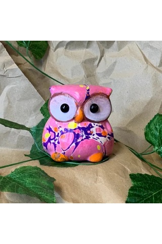 Uretti - Şebnem 6913 - 0053 El Yapımı Ebrulu Seramik Minik Baykuş Biblo - Pembe