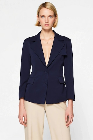 Benerly Kadın Oversize Ceket Yaka Uzun Kol Düz Desenli Blazer Ceket Fonks Lacivert