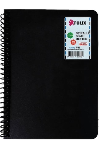 Folix Spiralli Siyah Defter 120 Gr. 17 x 24 CM. 40 Yp. N11.1343