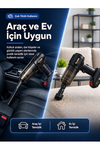Glanz Aero V1 Kablosuz Araç Süpürgesi 220w 22000pa Güçlü Vakum Ve Üfleme Özellikli Şarjlı Oto Süpürge 0 - 250 Watt