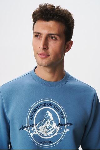 AR-MA Arma Baskılı Yazılı Regular Fit Şardonlu Erkek Bisiklet Yaka Sweatshirt K28124602901 Mavi