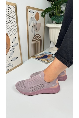 Günlük Unisex Sneaker Slip-on Nefes Alabilen Hafif Yürüyüş Bağcıksız Esnek Spor Ayakkabı 041f Lila