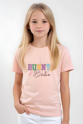 Panios Kids Bunny Baskılı Kız Çocuk Kısa Kollu T-shirt Somon