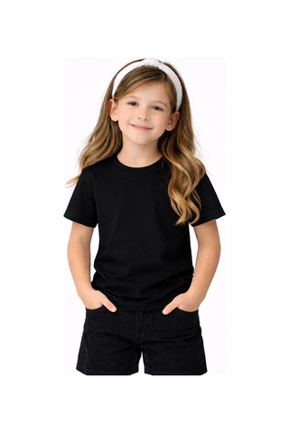 Parti Selesi Unisexs Çocuk Düz Kısa Kollu T-shirt Siyah