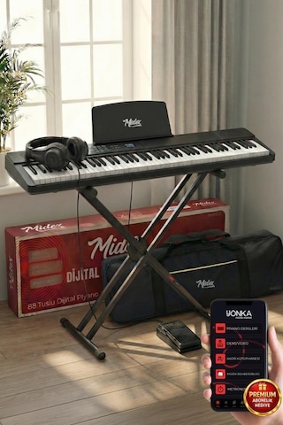 Midex Plx-80bkst Taşınabilir Katlanır Dijital Piyano Tuş Hassasiyetli 88 Tuş Bt Stand Sustain Kulaklık Çanta Metod