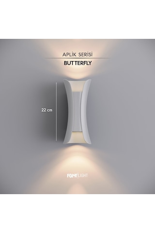 FoneLight Butterfly 22 cm Beyaz Alüminyum LED Duvar Apliği IP65 Dış Mekan Bahçe Balkon Teras Villa Cephe Aydınlatması 3000K