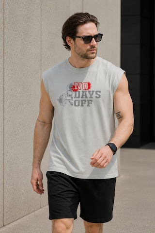 Urbantrendstore Baskılı Unisex Erkek Pamuklu Antrenman Sporcu Atleti Oversize Kolsuz T-shirt Gri